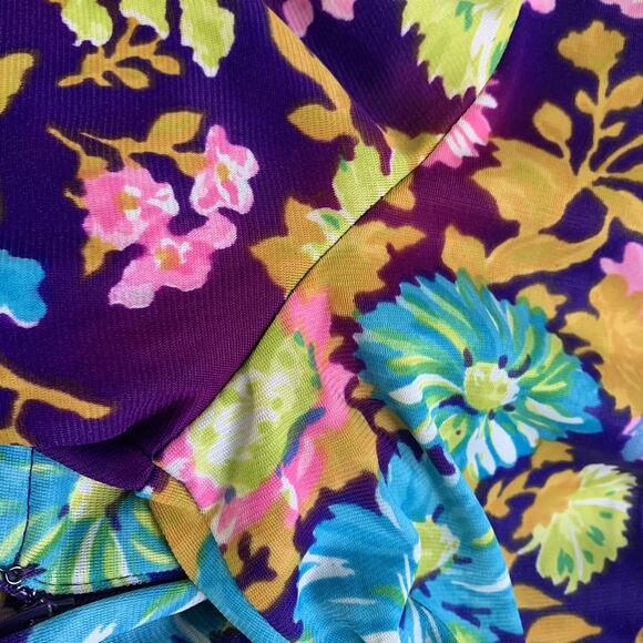 Vintage 1960s 1970s Psychedelic Boho Mod Floral Maxi Dress Tie Waist Size S/M - Picture 8 of 9